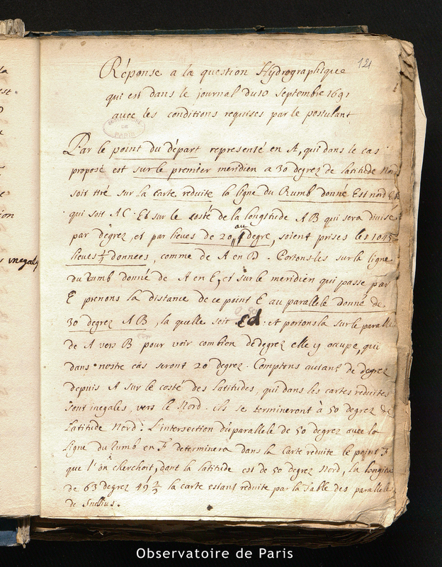 Réponse à la question hydrographique qui est dans le journal du 10 septembre 1691 avec les conditions requises par le postulant