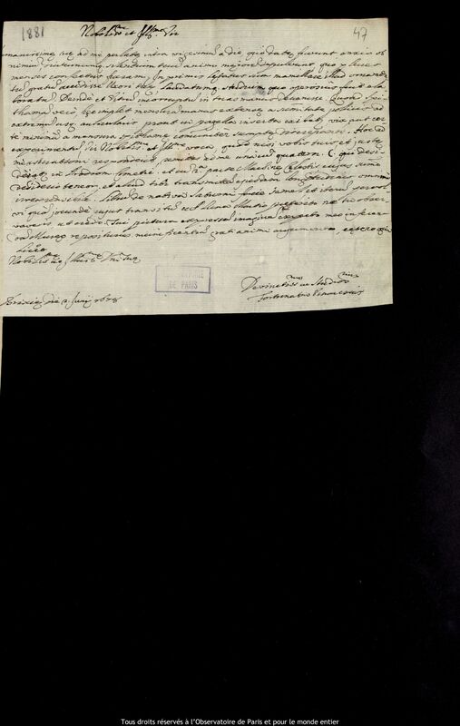 Lettre de Fortunato Vinaccesi à Jan Heweliusz, Brescia, 2 juin 1678