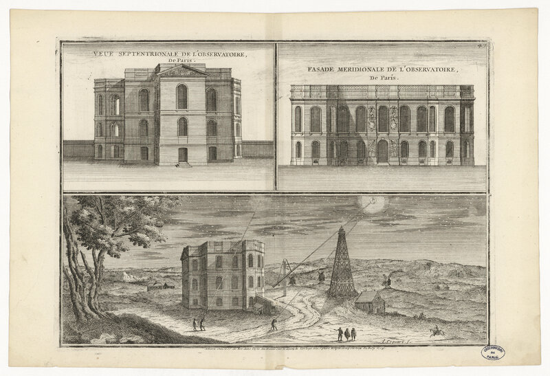 Observatoire de Paris : Planche composée de 3 gravures (titre forgé)